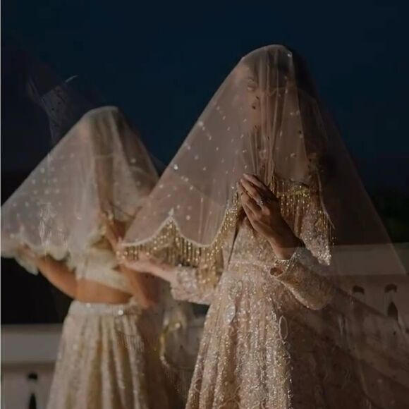 BRIDAL WEDDING BEADED EMBELLISHED VEIL PAKISTANI INDIAN DESIGNER - Picture 3 of 7